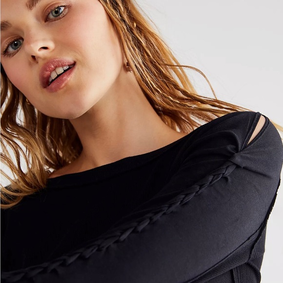 Free people black top with braid pattern - Picture 2 of 6